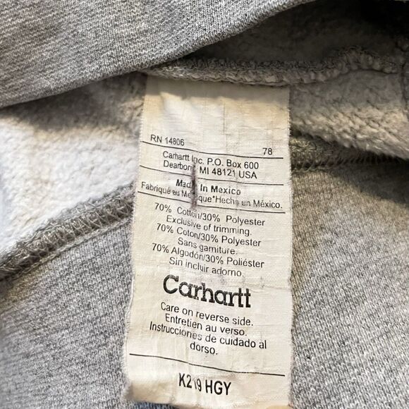 Vtg Carhartt Hoodie Hard At Work Since 1889 Logo Sweatshirt Gray Mens S Small - Picture 12 of 13